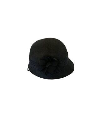 Vintage-Inspired Black Cloche Hat With Floral Accent
